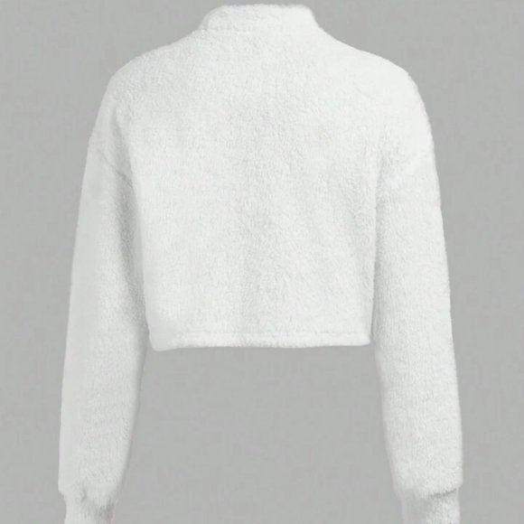 NEW (2) Solid Color Mock Neck Cropped Plush Sweaters Pink/White L - Picture 4 of 8